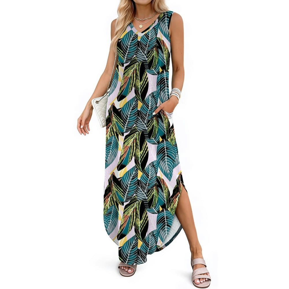 Fantaslook Women's V-Neck Floral Maxi Dress with Pockets: $14.19