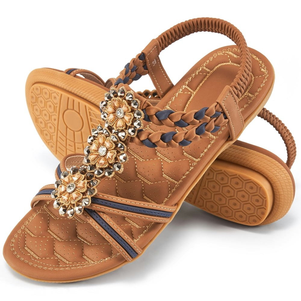 Ablanczoom Women's Rhinestone Flower Flat Sandals: $13.91