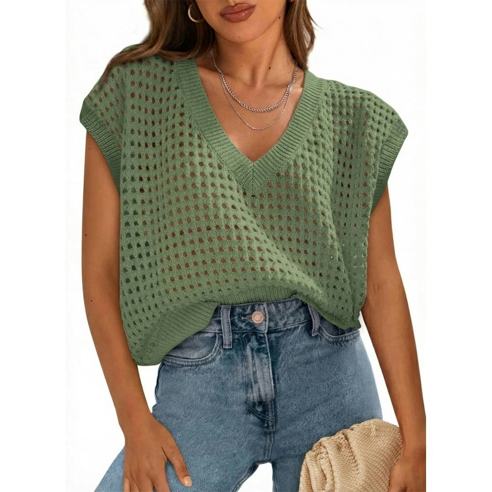 Wqd Women's Crochet V-Neck Sleeveless Sweater Top: $13.69 Wqd Women's Crochet V-Neck Sleeveless Sweater Top: $13.69