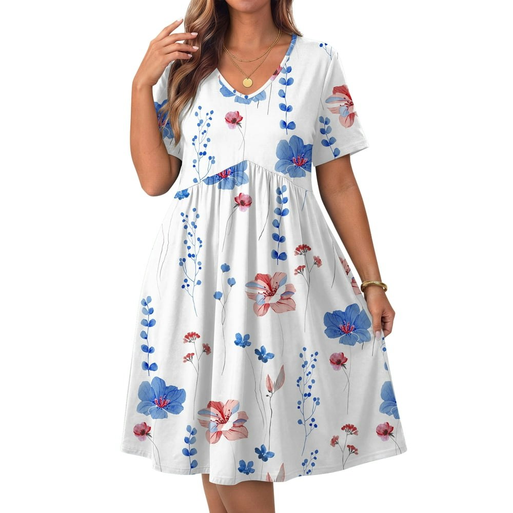 WellSize Plus Size Floral V-Neck Midi Sundress with Pockets: $14.79