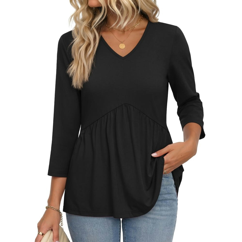 MOSHU V-Neck Women's 3/4 Sleeve Babydoll Tunic Top: $11.79 MOSHU V-Neck Women's 3/4 Sleeve Babydoll Tunic Top: $11.79