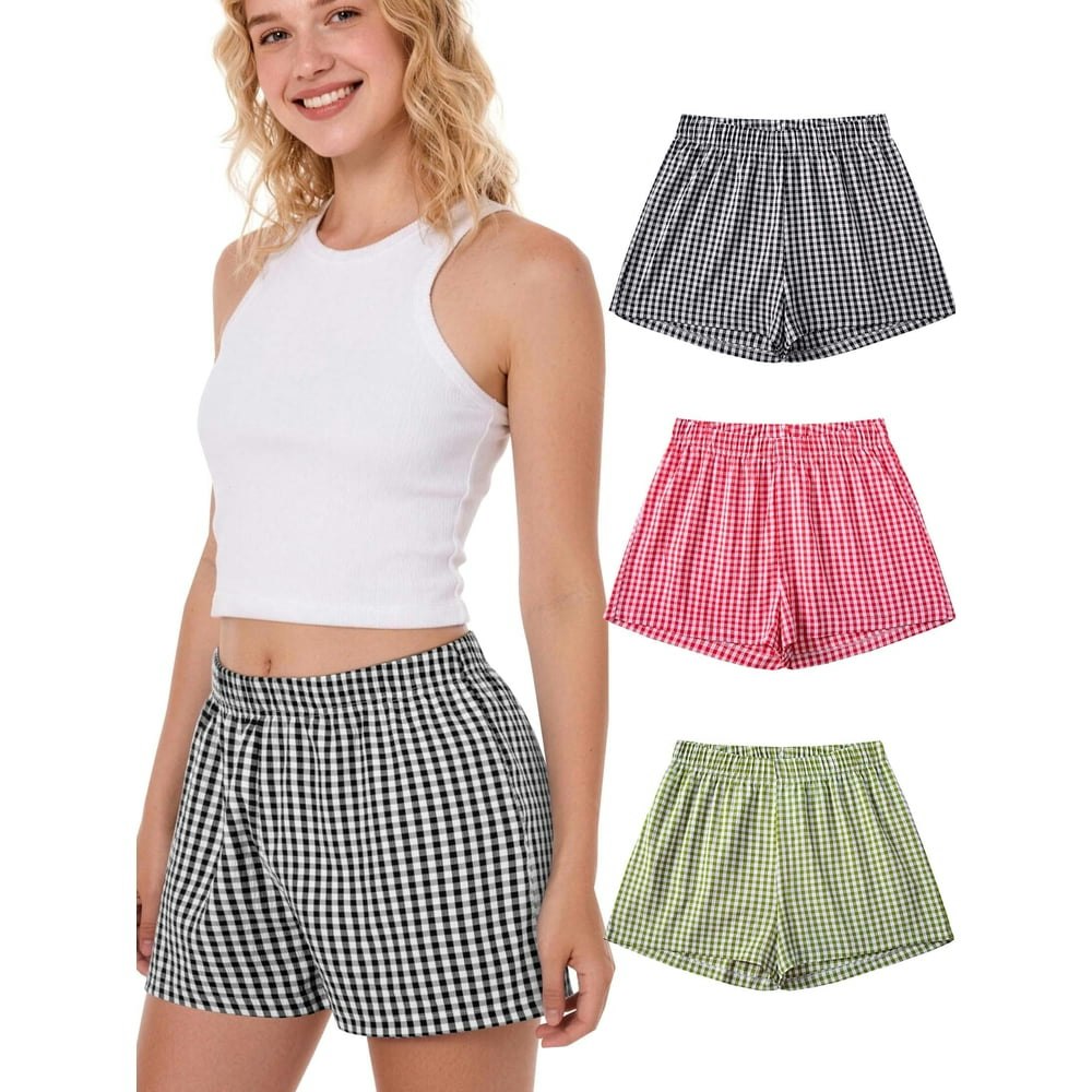 Redess Women's Plaid Pajama Boxer Shorts 3-Pack: $16.99