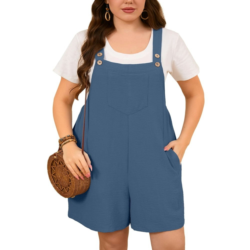 Showmall Women's Plus Size Romper Shorts with Pockets 3X: $16.77