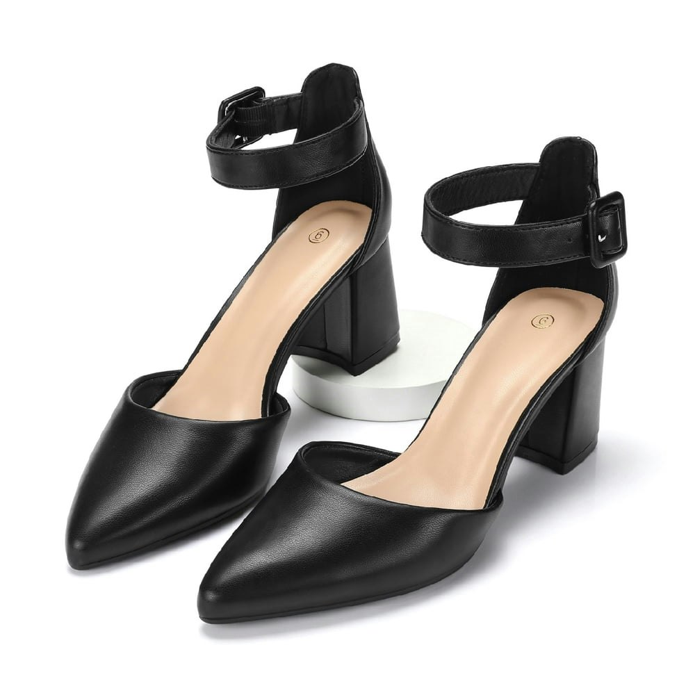 LuckLilac Women's Pointed Toe Block Heel Ankle Strap Pumps: $35.99 LuckLilac Women's Pointed Toe Block Heel Ankle Strap Pumps: $35.99