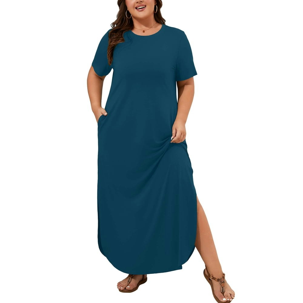 Showmall Plus Size Women's Maxi Dress with Pockets Indigo Blue 3X: $17.77
