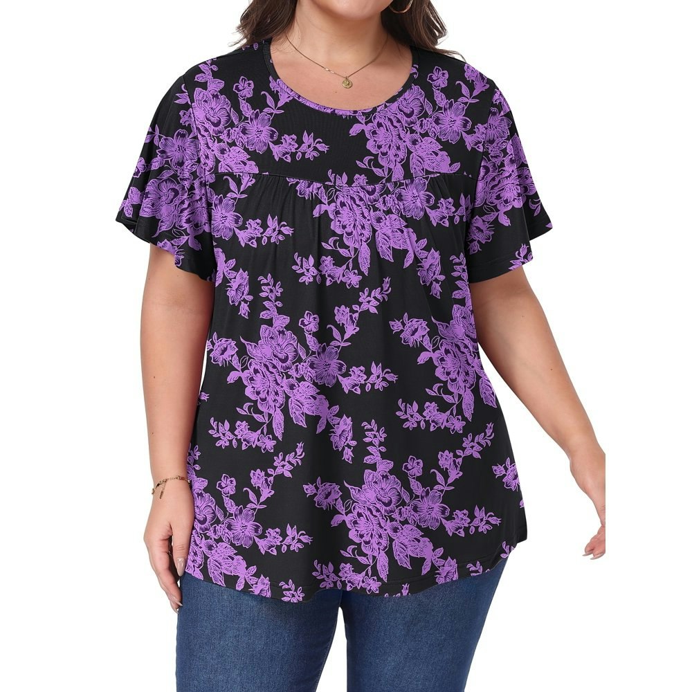 OutfitShow Plus Size Women's Floral Crew Neck Tunic Top: $12.99