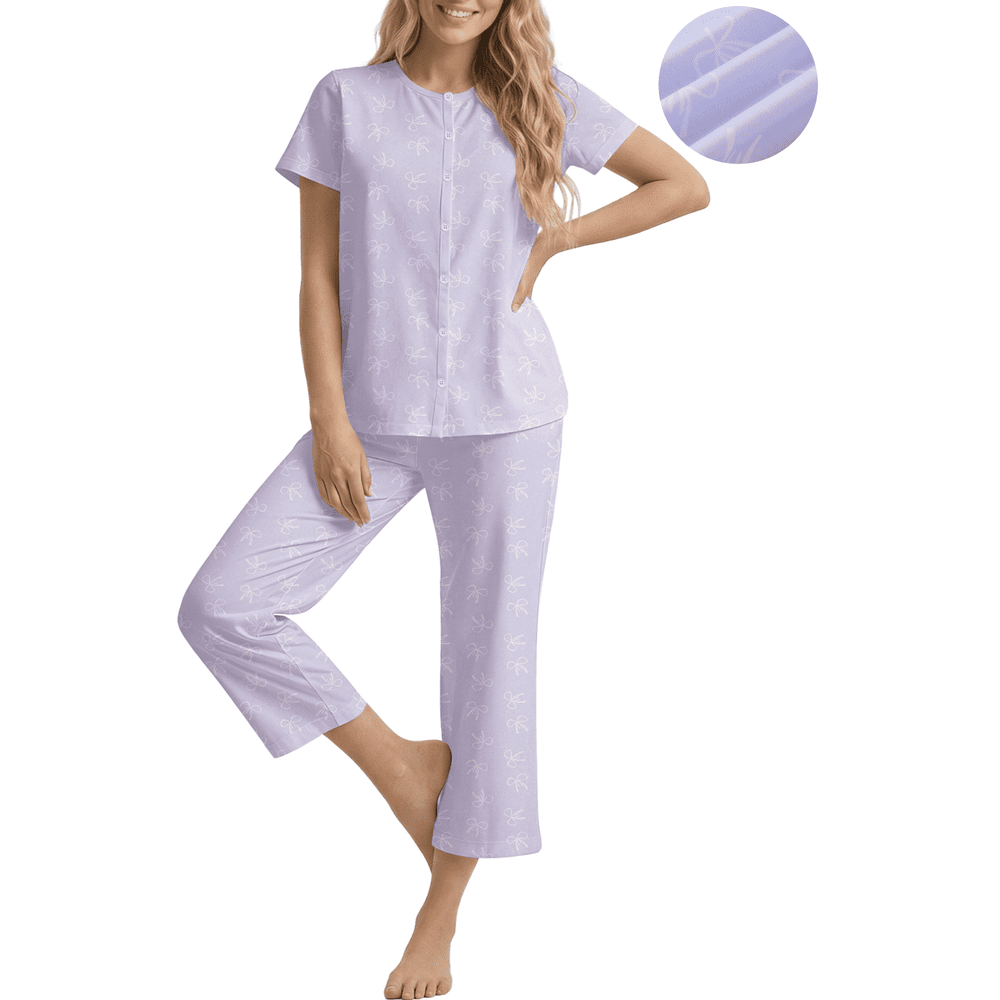 UVN Women's Pajama Set 2-Piece Short Sleeve Button-Down Top and Capri Pants with Pockets: $17.97