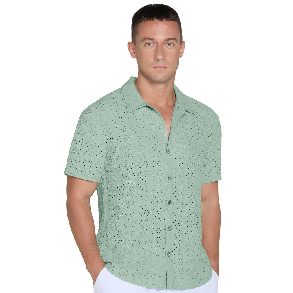 Men's Short Sleeve Cuban Collar Button-Up Shirt: $14.68