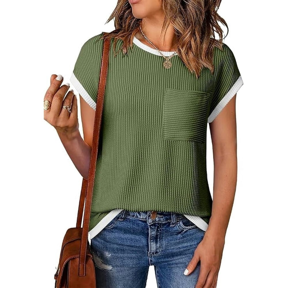 WQD Women's Short Sleeve Color Block Ribbed Knit Crewneck T-Shirt with Pocket: $12.79 WQD Women's Short Sleeve Color Block Ribbed Knit Crewneck T-Shirt with Pocket: $12.79