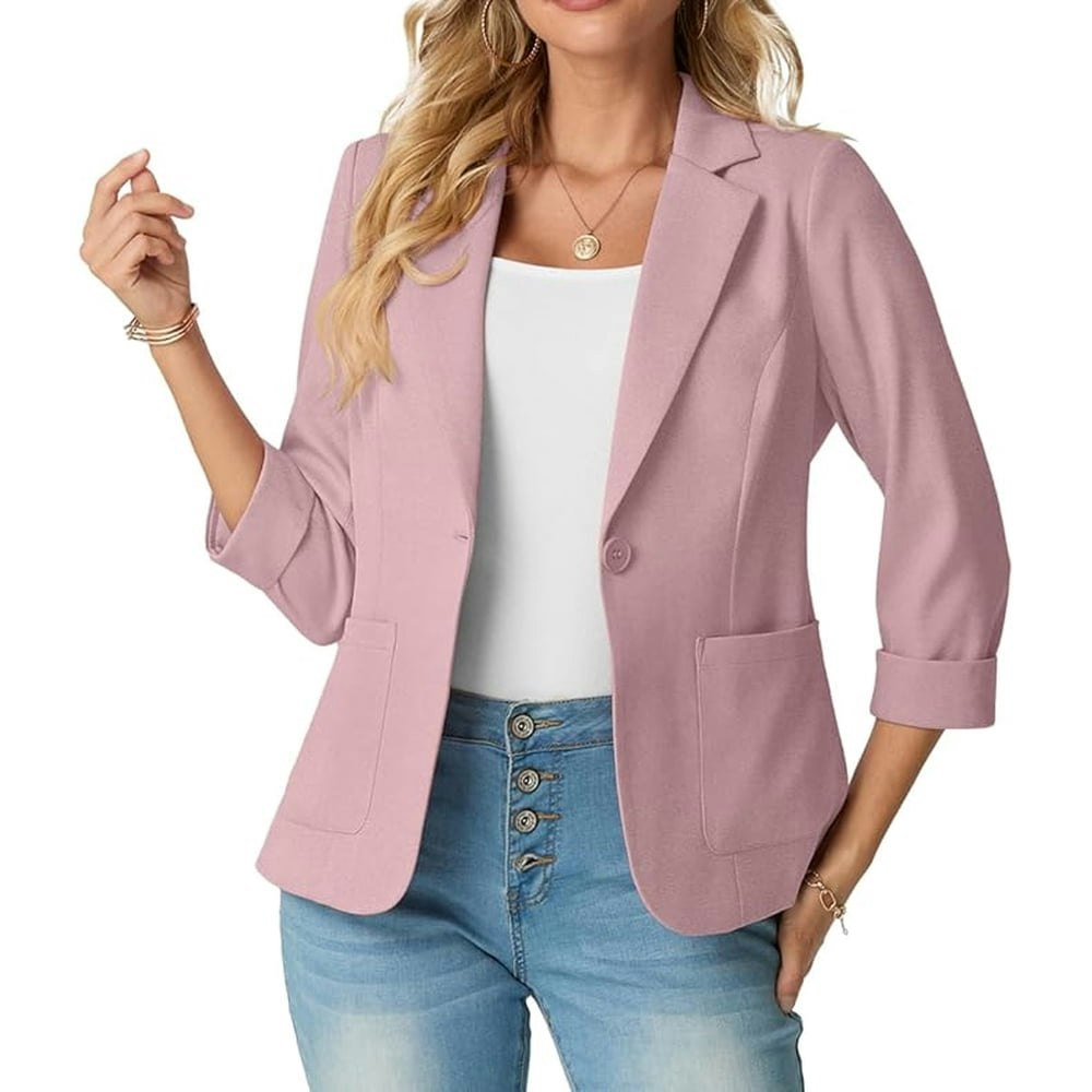 JWD Women's Slim Fit 3/4 Sleeve Notched Lapel Blazer Pink 12: $28.70