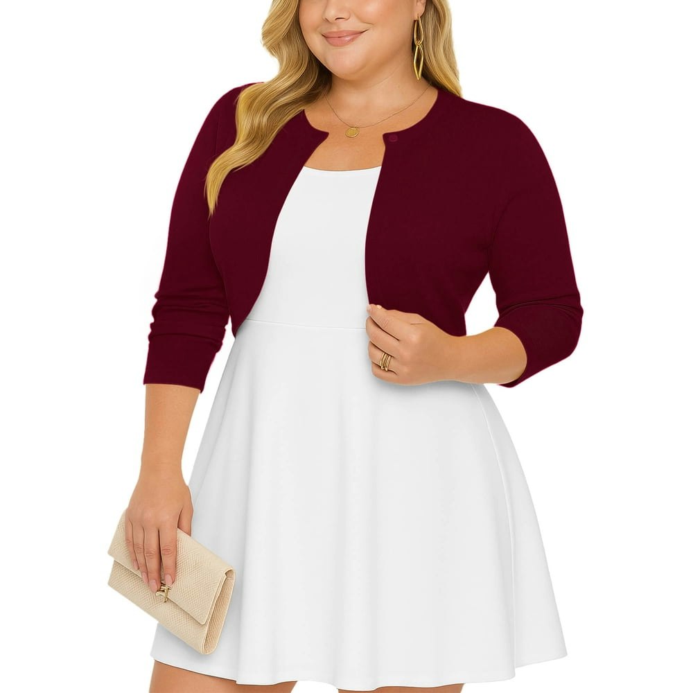 Showmall Women's Plus Size Cropped Cardigan 3X: $13.97