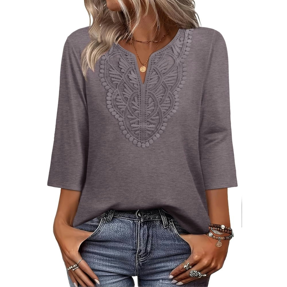 Wiholl Women's V-Neck Lace Blouse 3/4 Sleeve: $12.49