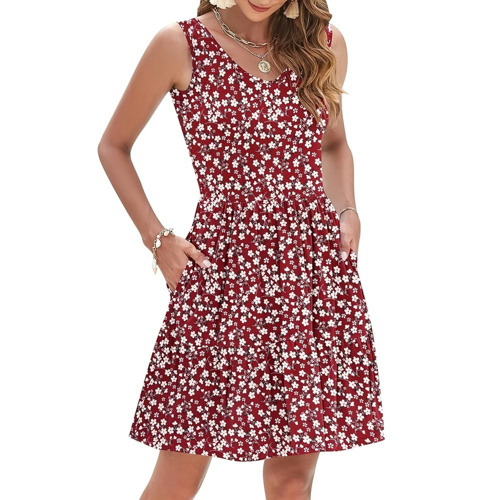 OutfitShow Women's Floral Sleeveless V-Neck Midi Dress with Pockets: $16.89