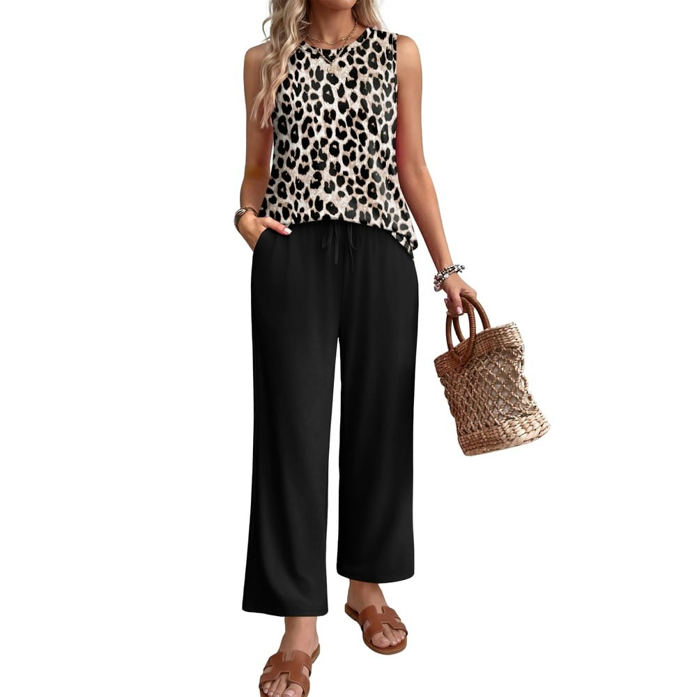Wiholl Women's Two-Piece Sleeveless Lounge Top and Wide-Leg Pants Set: $19.89