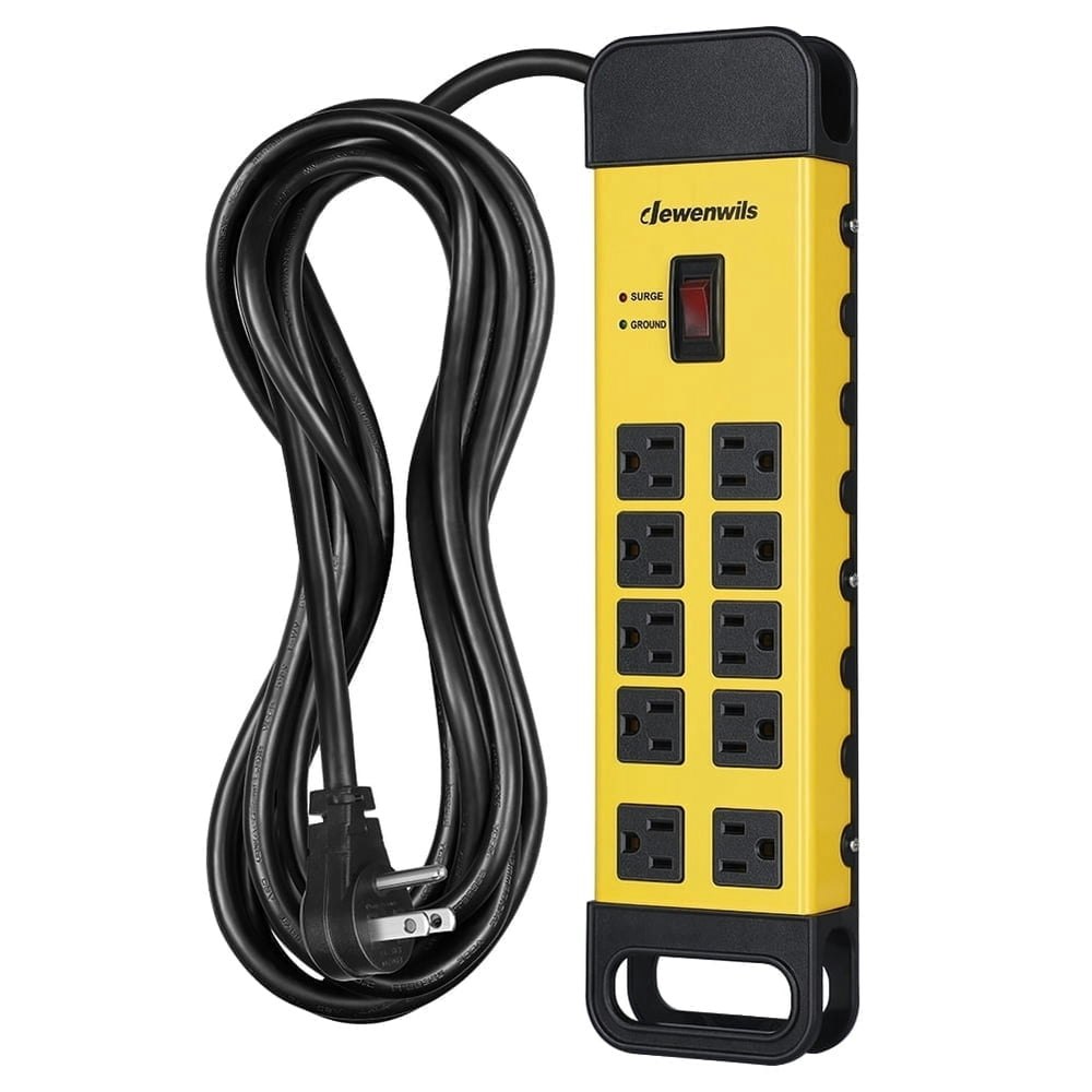 Dewenwils 10-Outlet Heavy Duty Metal Surge Protector Power Strip 15ft Cord 1440J: $27.89