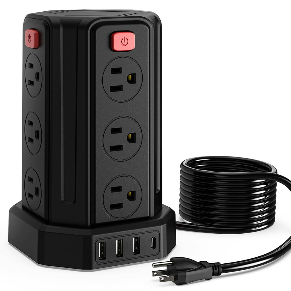 Power Strip Tower Surge Protector 12-Outlet with 4 USB Ports 10ft Cord: $23.39