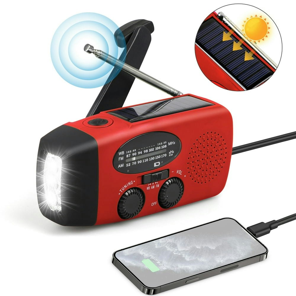 TSV Hand Crank Emergency Weather Radio with SOS Alarm and Phone Charger: $13.98