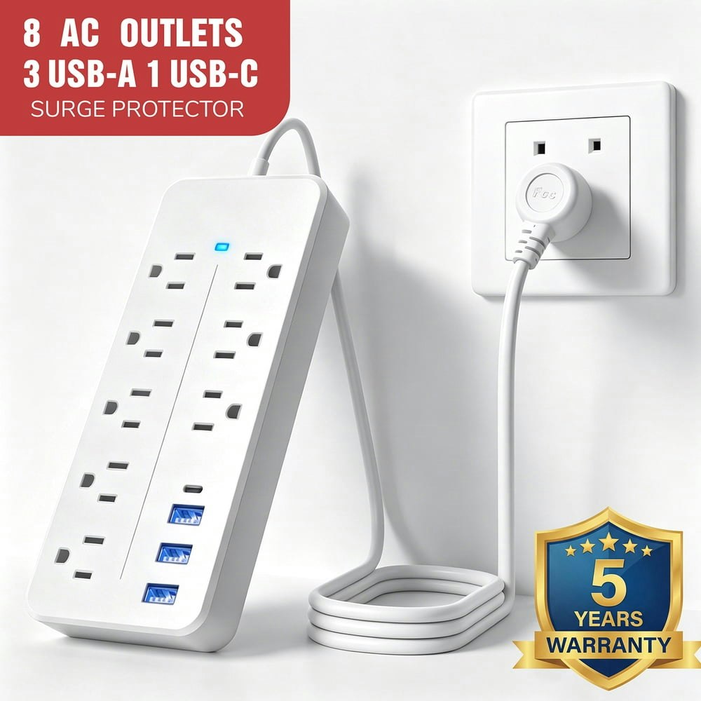 Lefree 12-Outlet Surge Protector Power Strip with USB Ports 4-Foot Cord: $13.89