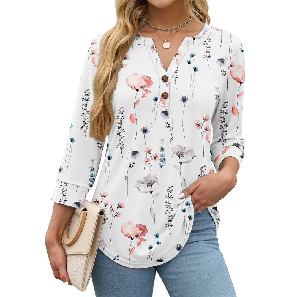 Fantaslook Women's V-Neck Henley Blouse 3/4 Sleeve: $12.79