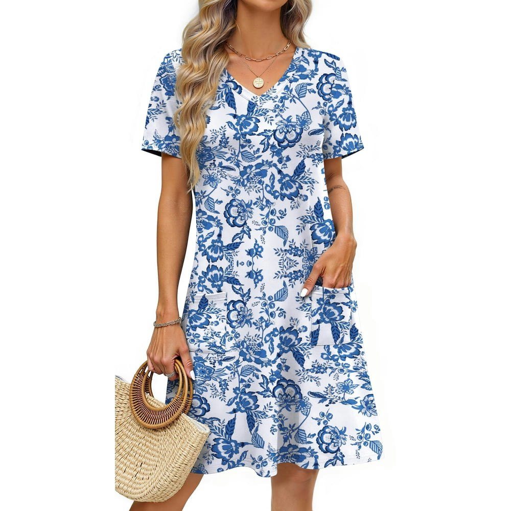 Fantaslook Women's V-Neck Short Sleeve T-Shirt Dress with Pockets: $14.49