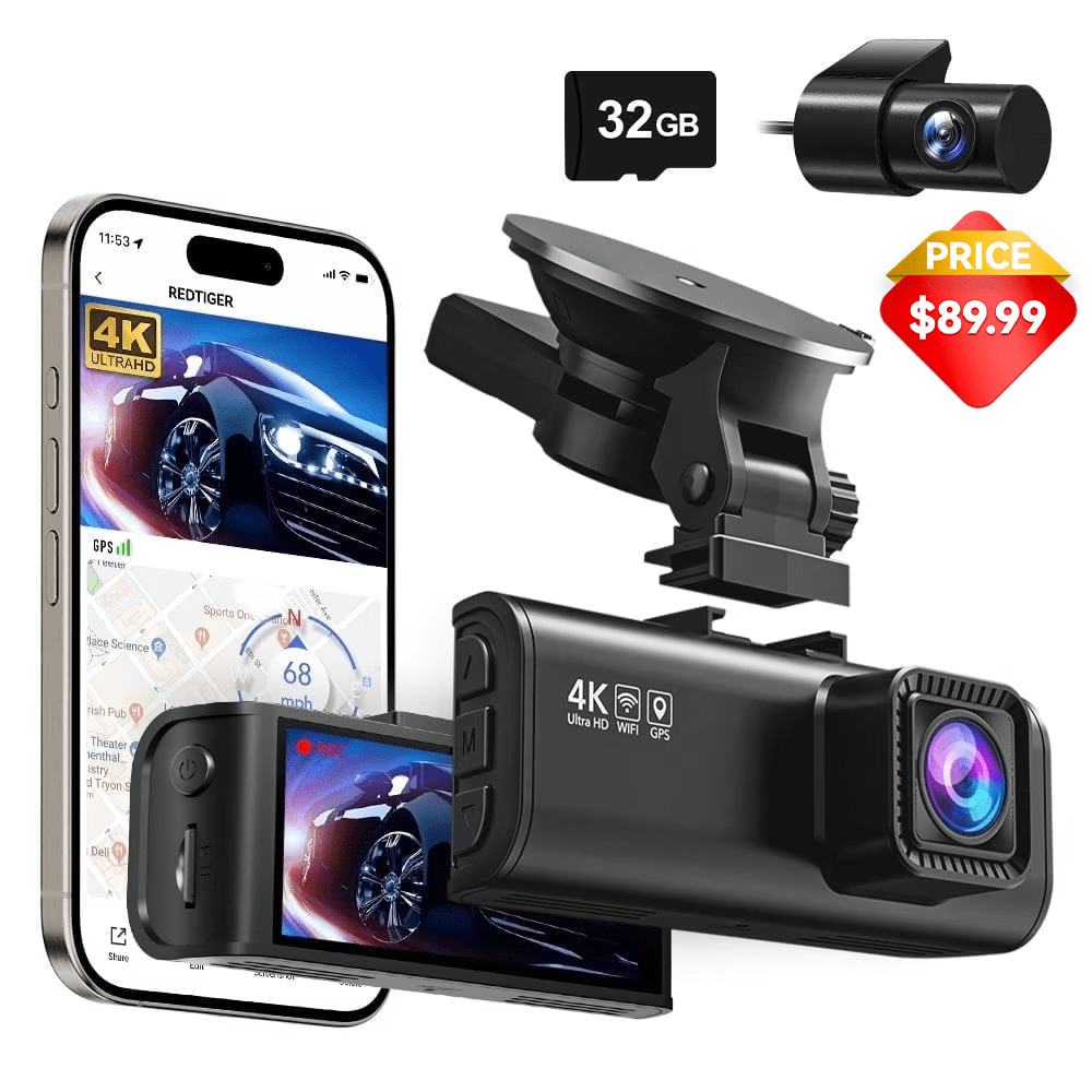Redtiger 4K Dash Cam w/ Wi-Fi GPS 32GB Card: $99.99 Redtiger 4K Dash Cam w/ Wi-Fi GPS 32GB Card: $99.99