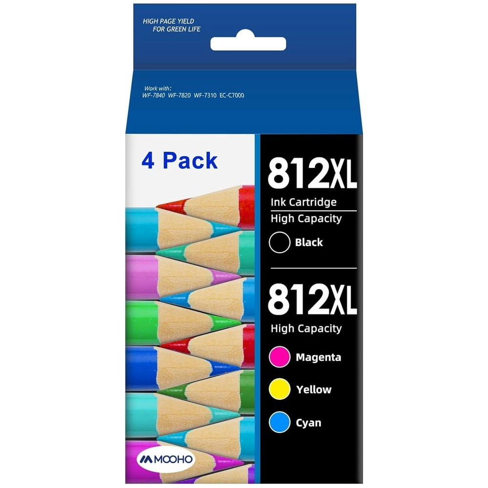 Compatible 812XL Ink Cartridges for Epson Workforce Pro WF-7820 WF-7840 WF-7310: $24