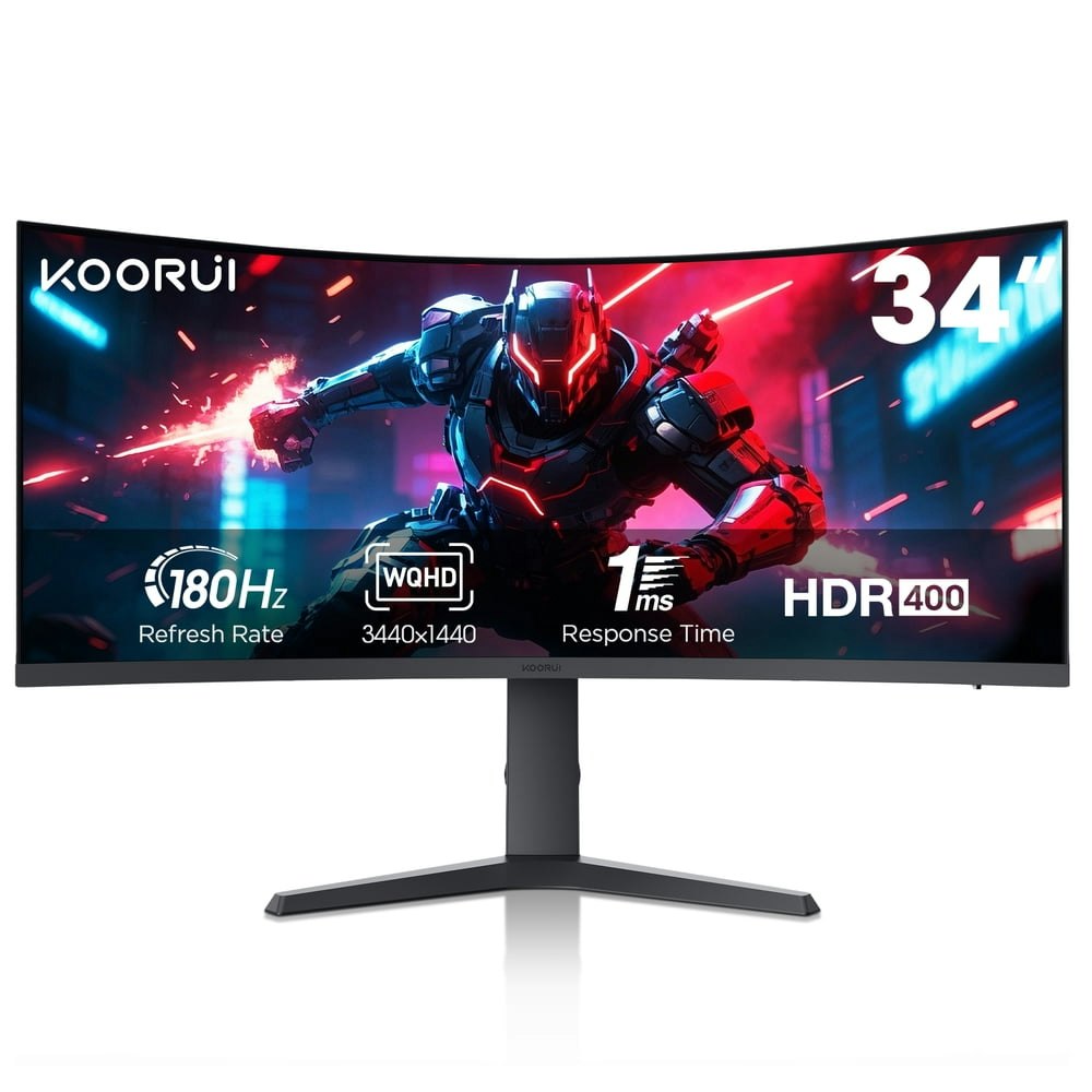 Koorui 34" Ultrawide 1440p HDR Curved Monitor: $249.59