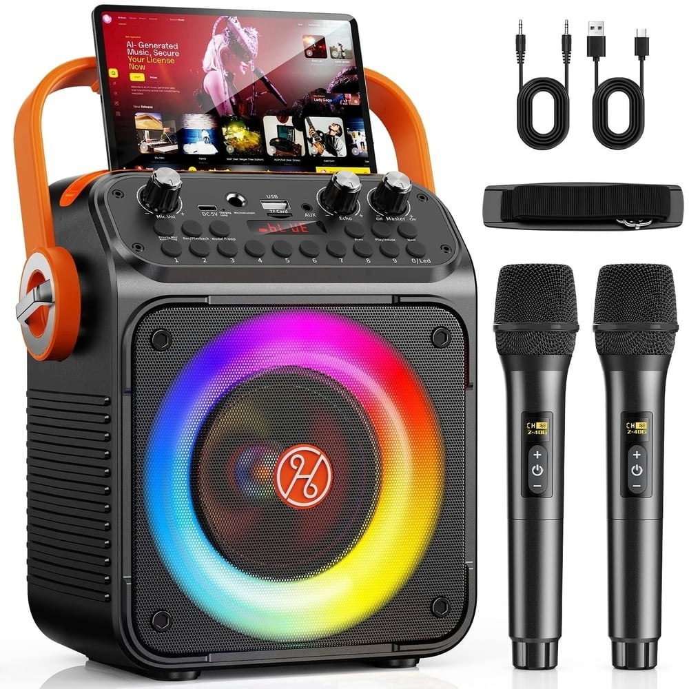 Jauyxian Portable Bluetooth Karaoke Machine with 2 Microphones and DJ Lights: $47.99