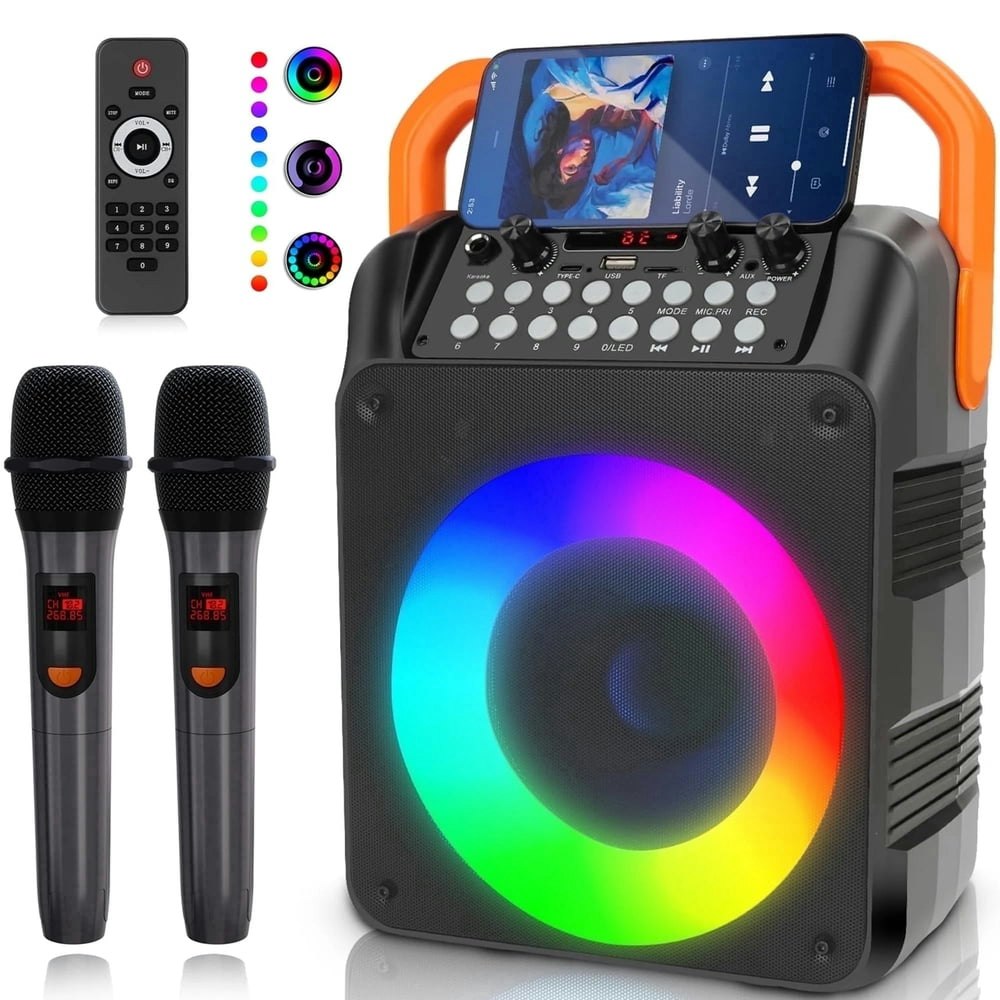 Kivdit Portable Karaoke Machine with 2 Wireless Microphones: $39.99