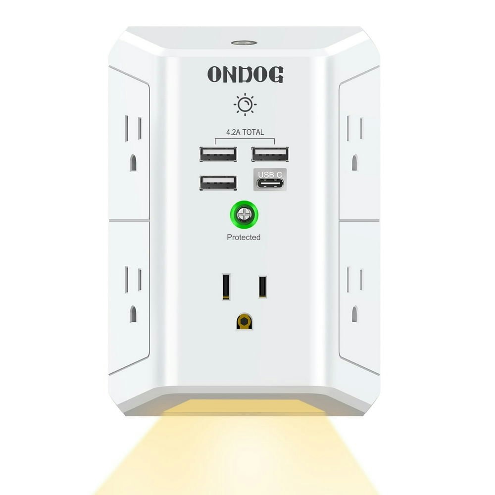 ONDOG 5-Outlet Surge Protector Power Strip with 4 USB Ports and Night Light: $14.99