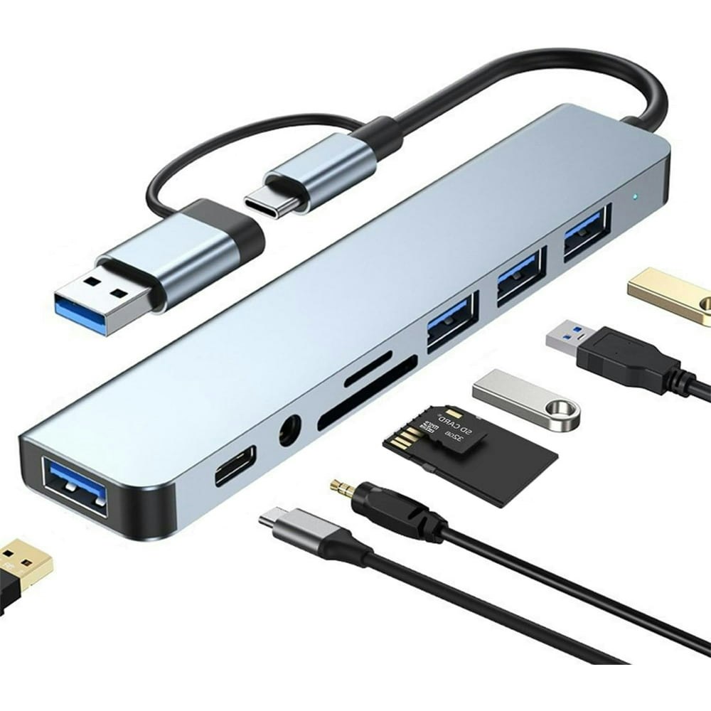 Duomigo 8-in-1 USB-C Hub Splitter with SD/TF Card Reader and 3.5mm Audio Output: $10.09