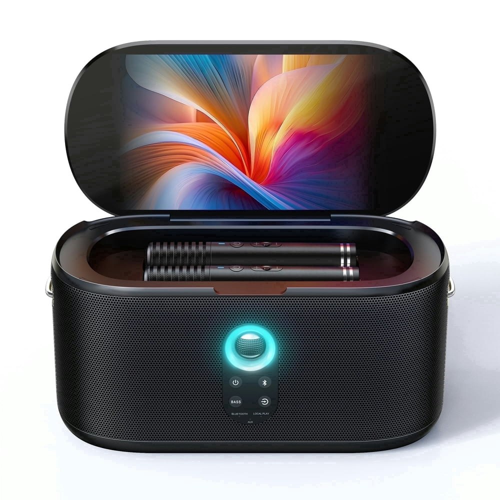 Ikarao Karaoke Machine with Screen 2 Wireless Mics Portable Speaker: $349.99