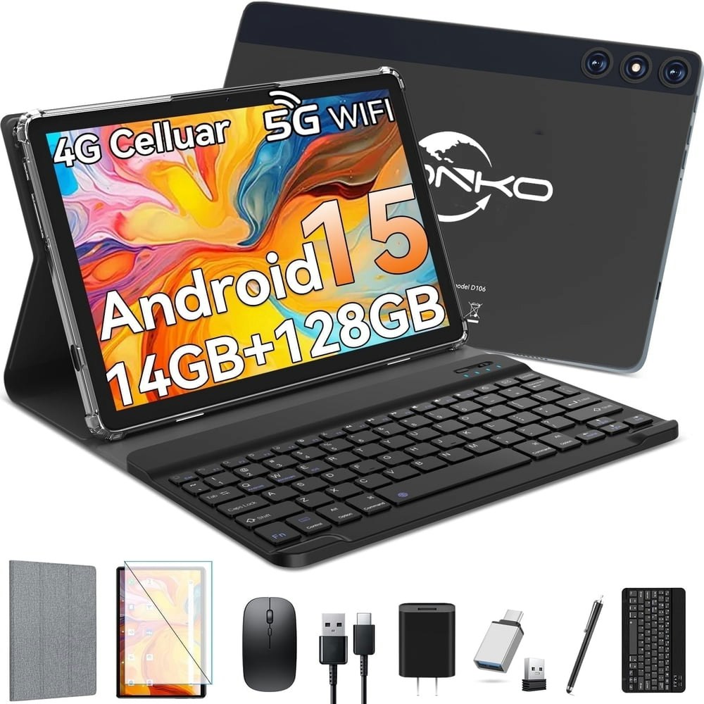 Android 15 10" 4G Tablet 128GB with Keyboard: $108.79