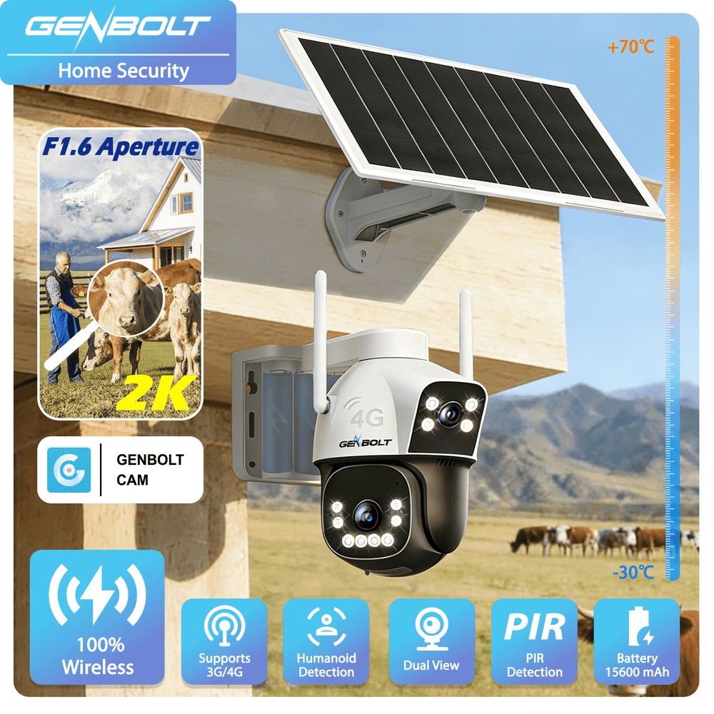 GENBOLT Dual Lens LTE Cellular Solar Security Camera with SIM Card: $53.99