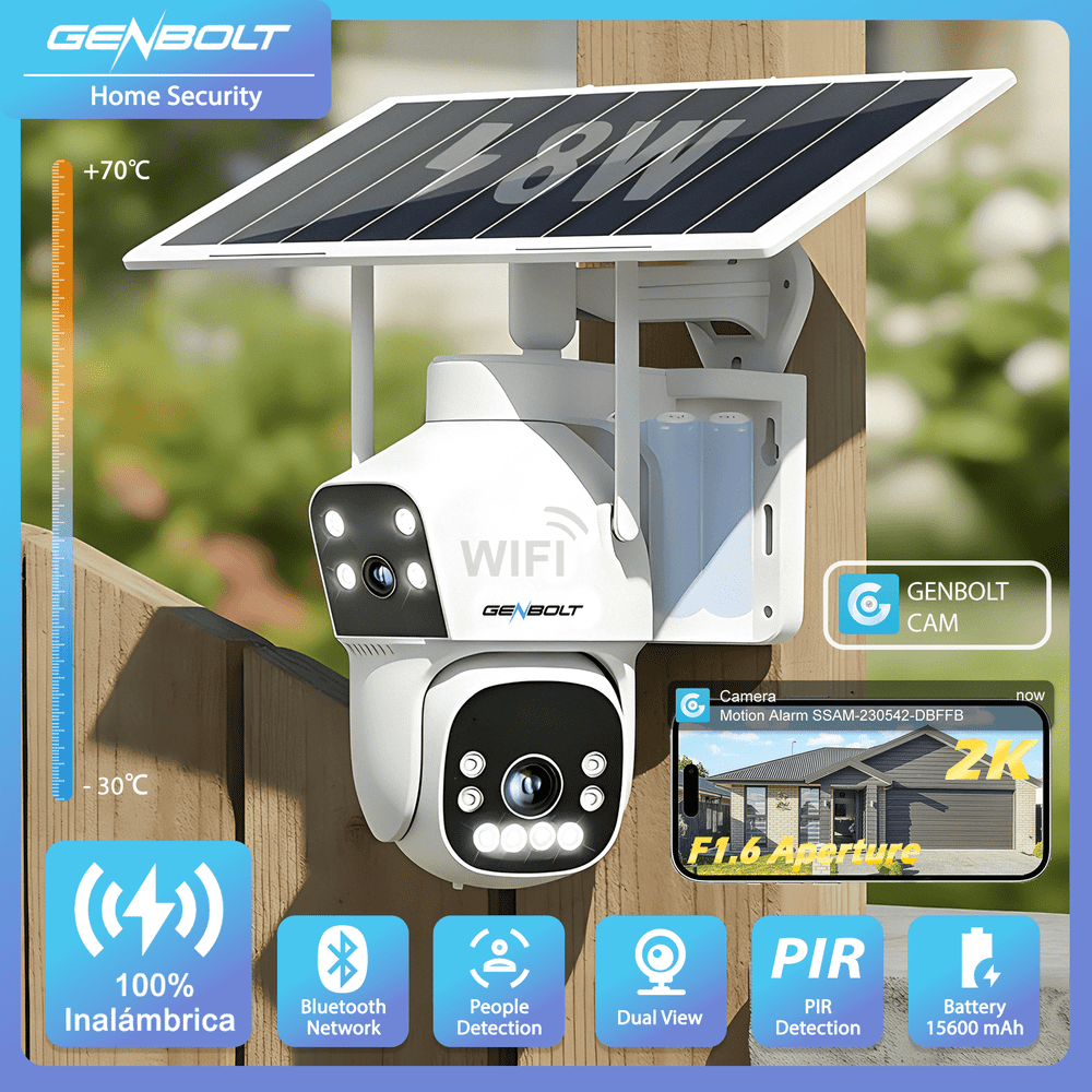 Genbolt Solar WiFi Outdoor Security Camera Dual Lens Battery Powered Color Night Vision: $71.89