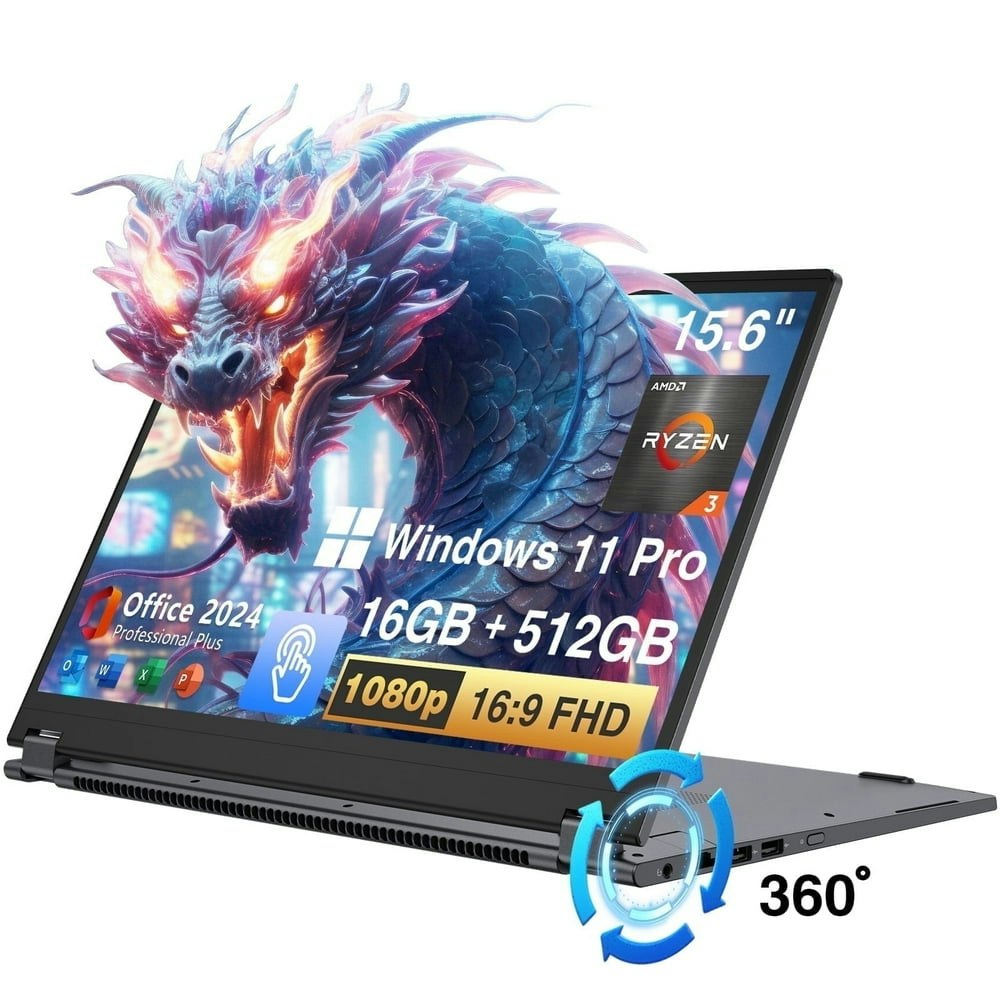15.6" Touchscreen 2-in-1 Laptop 16GB/512GB Windows 11 Pro AMD Ryzen 3 3200U: $369.99
