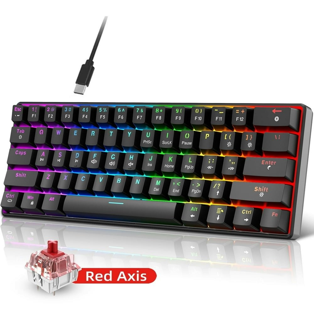 60% Hot-Swappable 61-Key Wired Mechanical Gaming Keyboard with Red Switches: $27.86