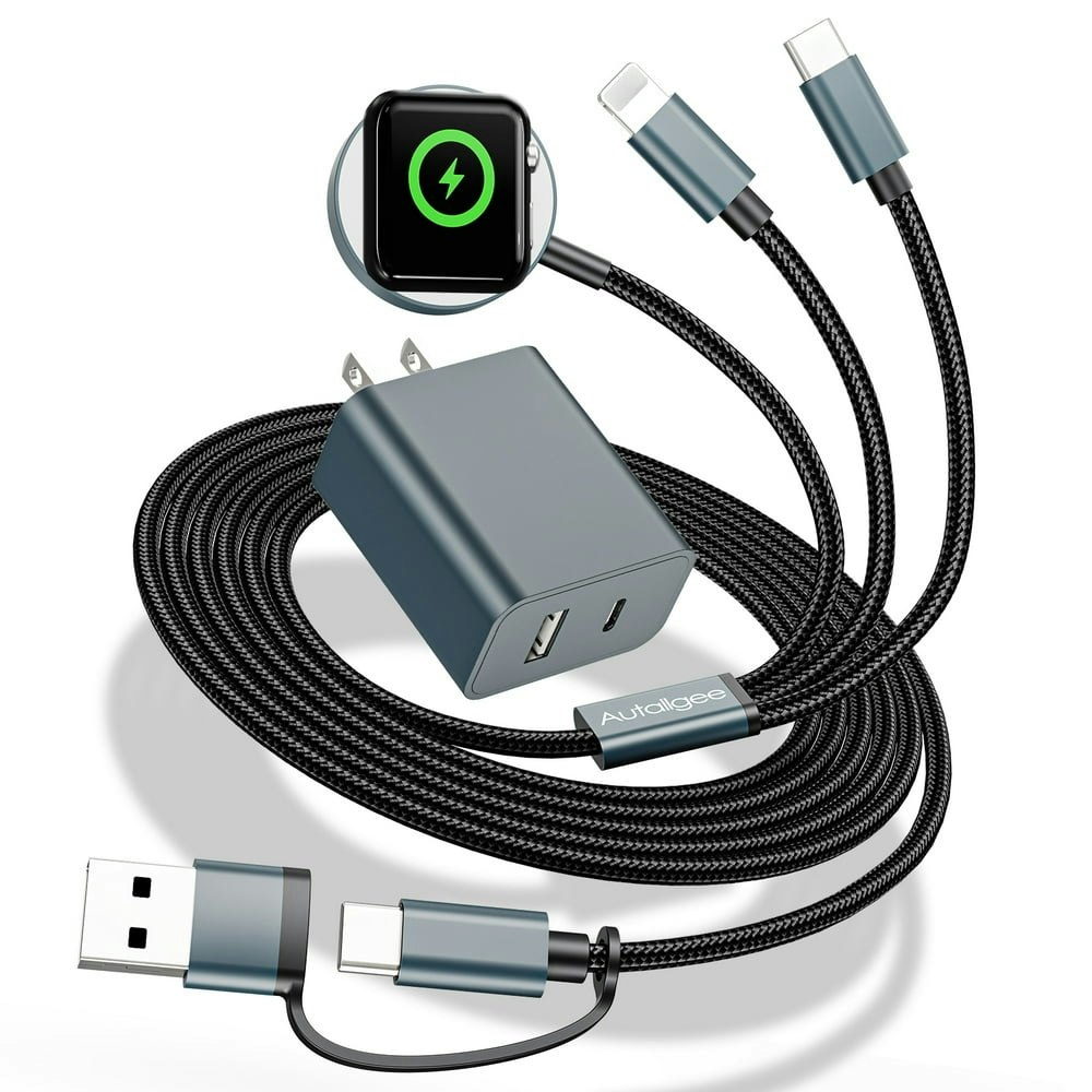 3-in-2 Charging Cable for Apple Watch iPhone and Galaxy S24 4FT USB-C/A PD 20W Charger with Power Adapter: $15.02