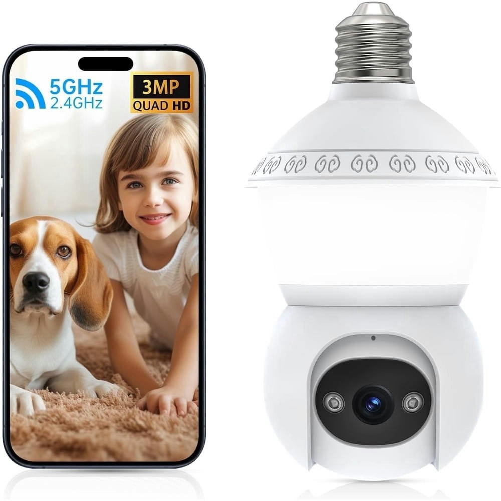 Light Bulb Security Camera with LED Light E27 WiFi 2.4GHz/5G: $23.39