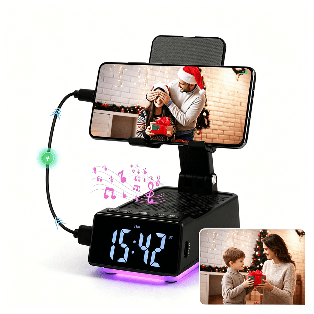 Jdmeopd 5-in-1 Cell Phone Stand with Bluetooth Speaker and Alarm Clock: $21.11 Jdmeopd 5-in-1 Cell Phone Stand with Bluetooth Speaker and Alarm Clock: $21.11