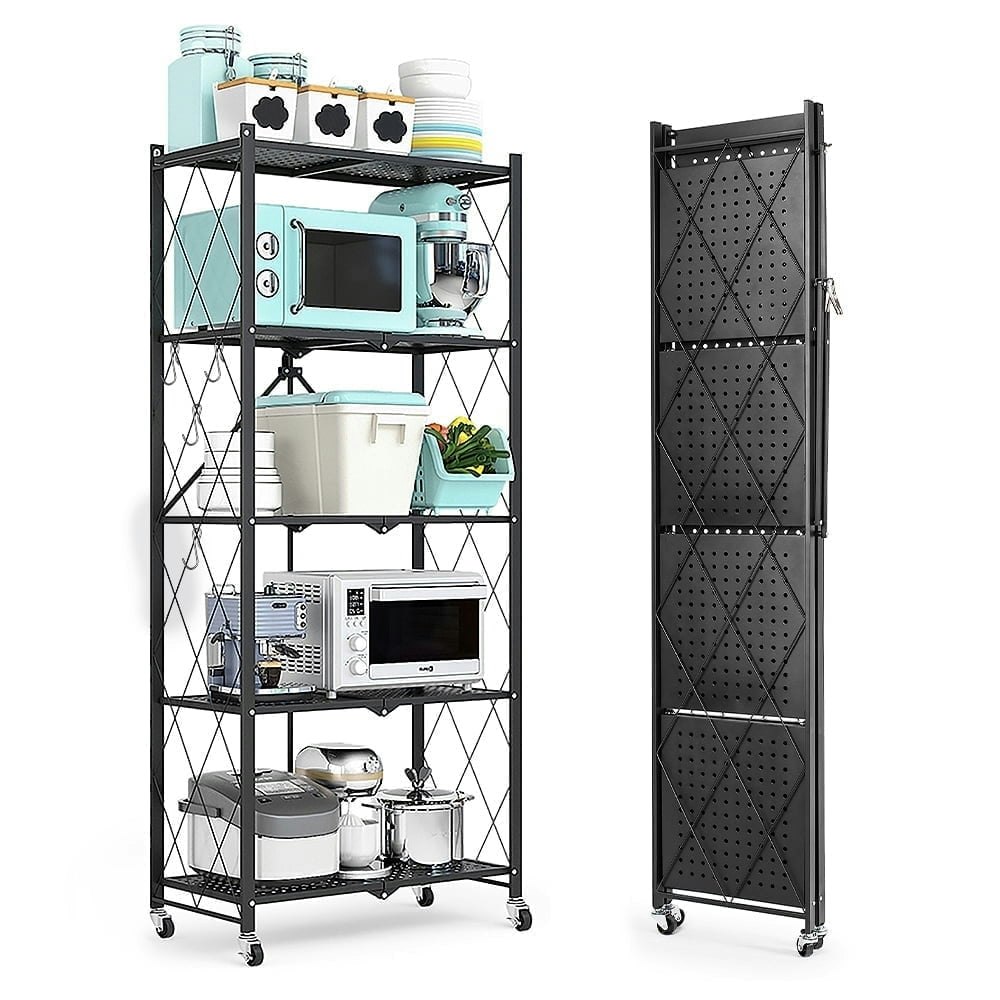 Cookcok 5-Tier Foldable Metal Storage Shelving Unit with Wheels: $47.99 Cookcok 5-Tier Foldable Metal Storage Shelving Unit with Wheels: $47.99