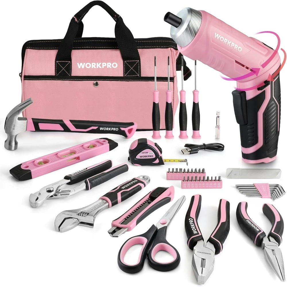 WORKPRO 53-Piece Pink Tool Set with Cordless Screwdriver and Tool Bag: $44.99 WORKPRO 53-Piece Pink Tool Set with Cordless Screwdriver and Tool Bag: $44.99