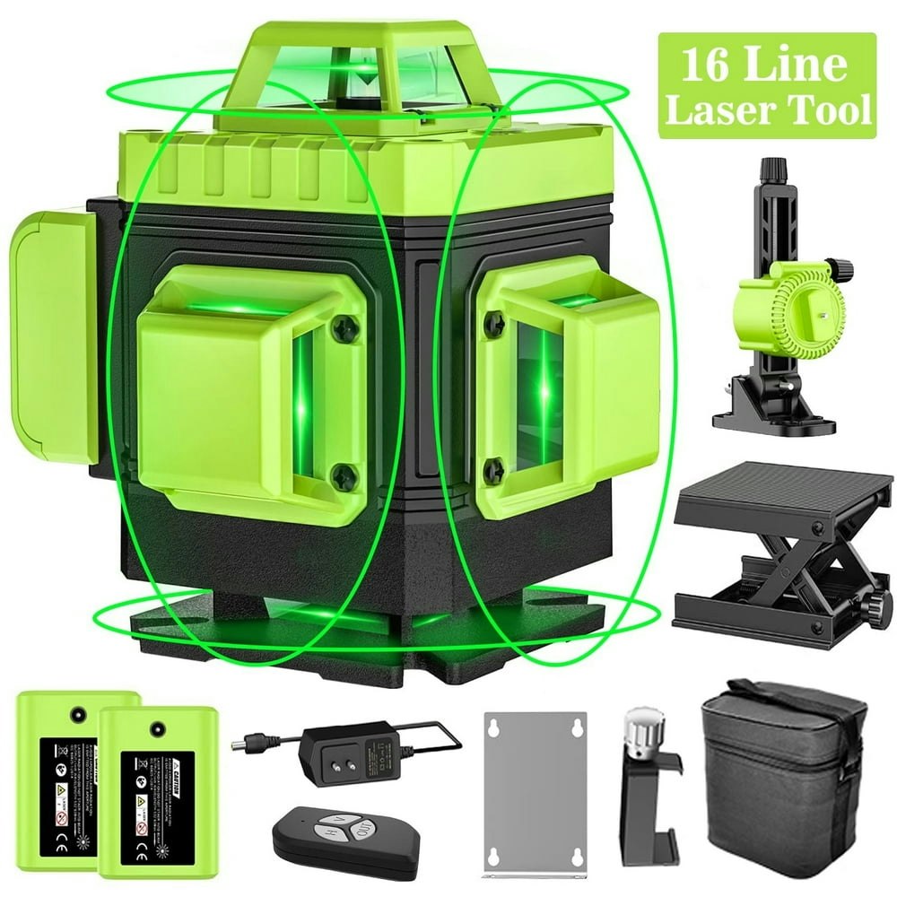 HDJ 16-Line 4x360° Self-Leveling Green Laser Level with Remote and 2 2400mAh Batteries: $42.69