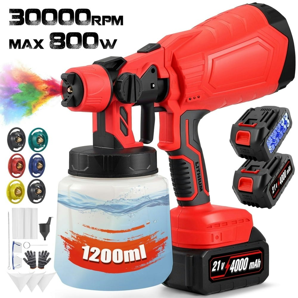 Reloive 800W Cordless Paint Sprayer with 2 4,000mAh Batteries and 1,200ml Container: $55.89