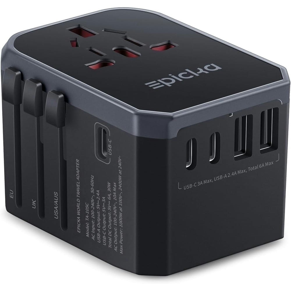 Epicka Universal Travel Adapter with 3 USB-C and 2 USB-A Ports TA-105C: $19.99 Epicka Universal Travel Adapter with 3 USB-C and 2 USB-A Ports TA-105C: $19.99