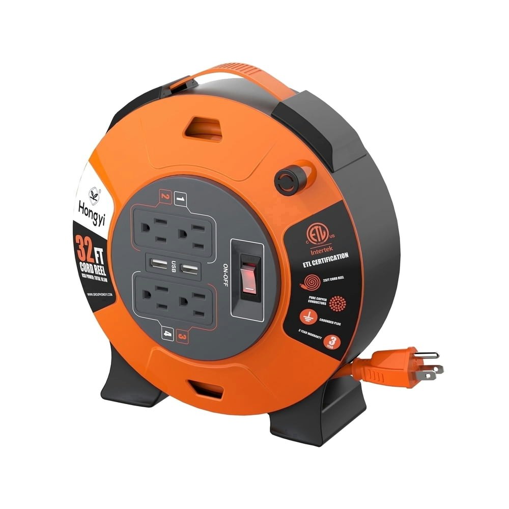 Hongyi 32ft Extension Cord Reel with 4 Outlets and 2 USB Ports: $27.99 Hongyi 32ft Extension Cord Reel with 4 Outlets and 2 USB Ports: $27.99