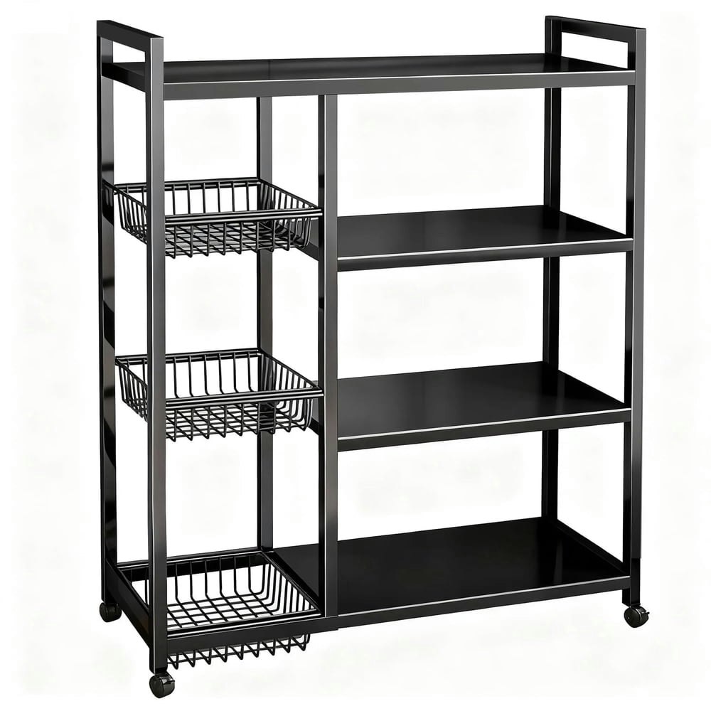 Movable 4-Tier Wire Storage Rack with Wheels and Baskets: $35.99 Movable 4-Tier Wire Storage Rack with Wheels and Baskets: $35.99