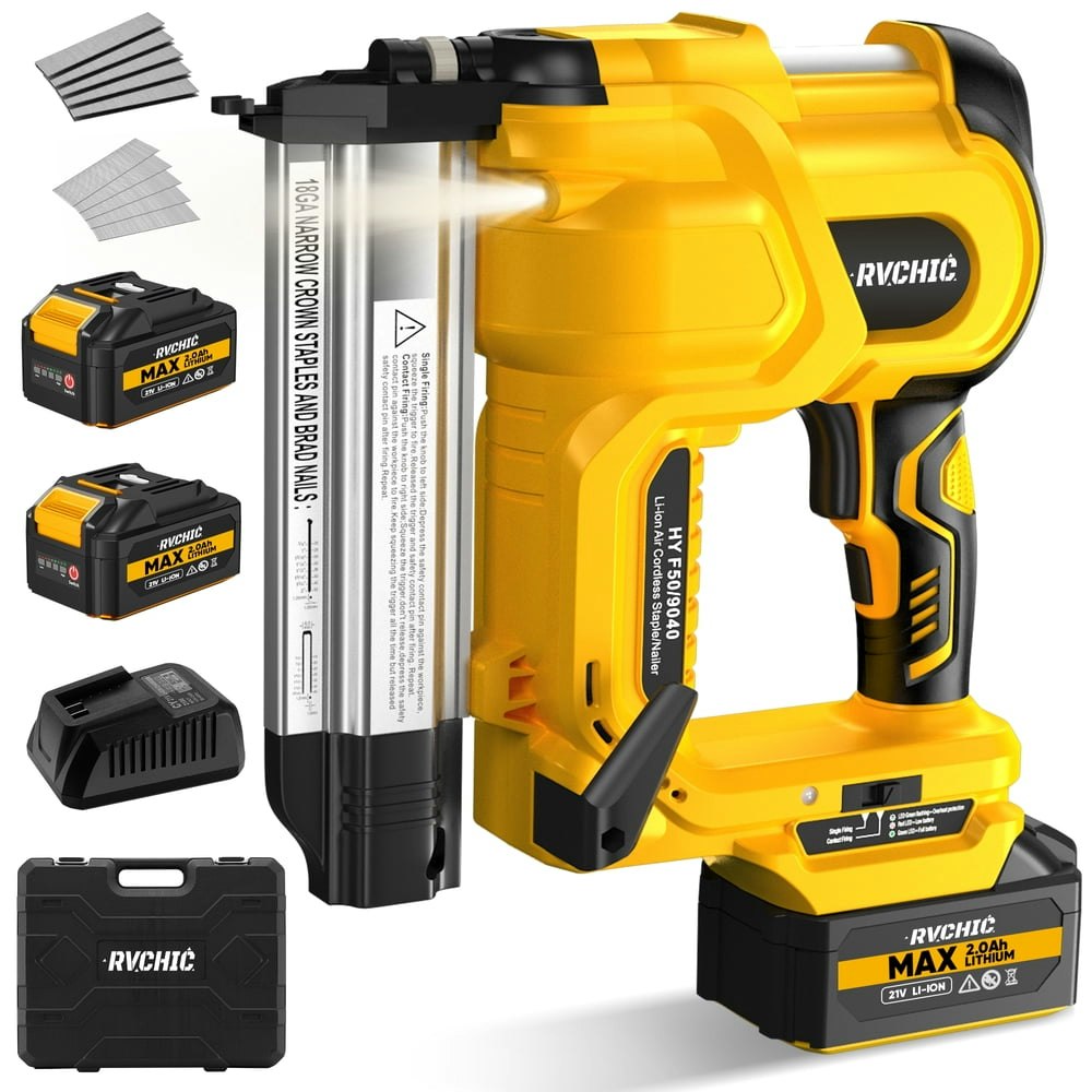 Rvchic 18GA Cordless Brad Nailer Kit with 2 Batteries 1000-Count Nails/Staples: $118.99