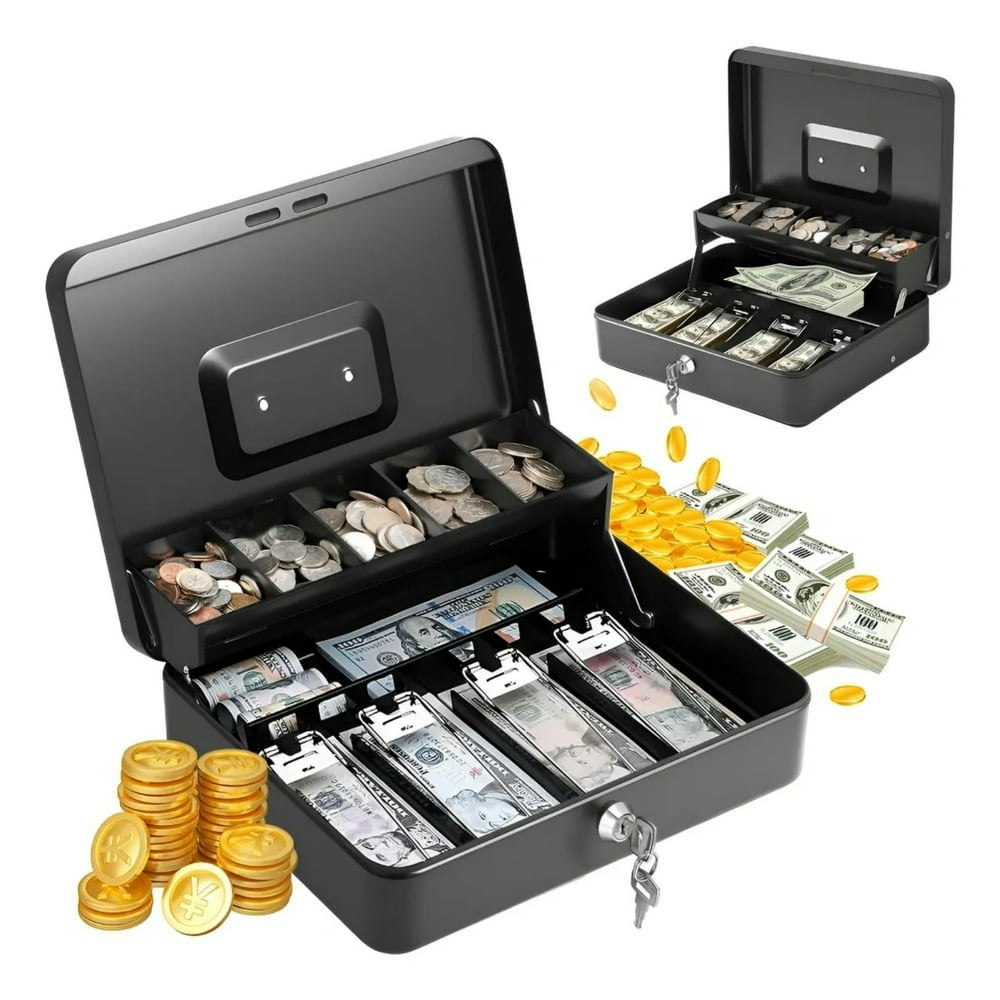 Oddpc Cash Box with Lock and Money Tray 11.8x9.44x3.54in: $26.99