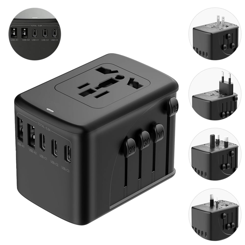 Universal Travel Adapter with 3 USB-C & 2 USB-A Ports: $18.90
